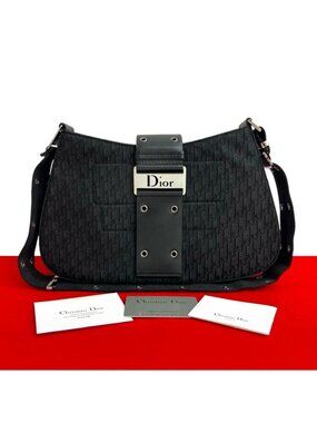Dior Trotter Pattern Canvas Leather Shoulder Bag
